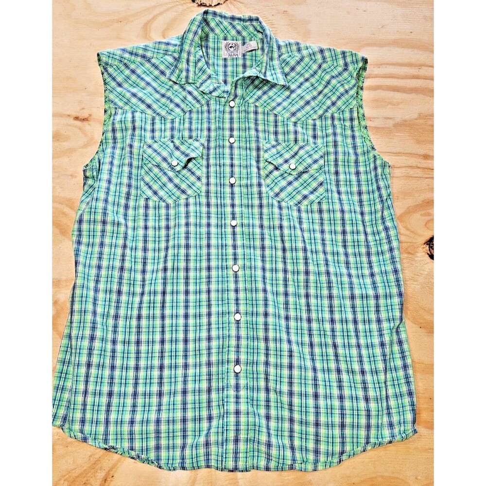 Cinch | Boy's pearl snapShirt Youth Size XXL 16-18 sleeveless green Western 2xl